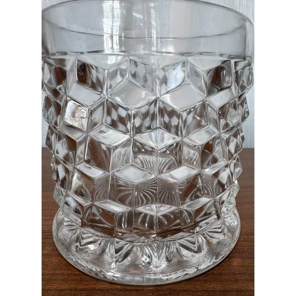 Vintage Fostoria American Glass Cookie Jar with Lid 2056 Diamond Cube Pattern